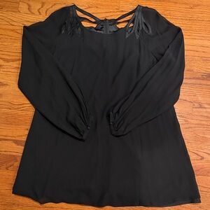 Black Long-Sleeve Dress with Strappy Cutout Neckline